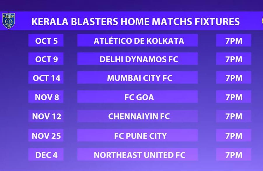 kerala blasters fc home matches fixtures