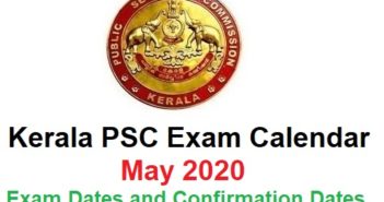 Kerala PSC Exam Calendar May 2020