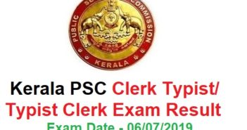 Clerk Kerala PSC Typist/ Typist Clerk Result