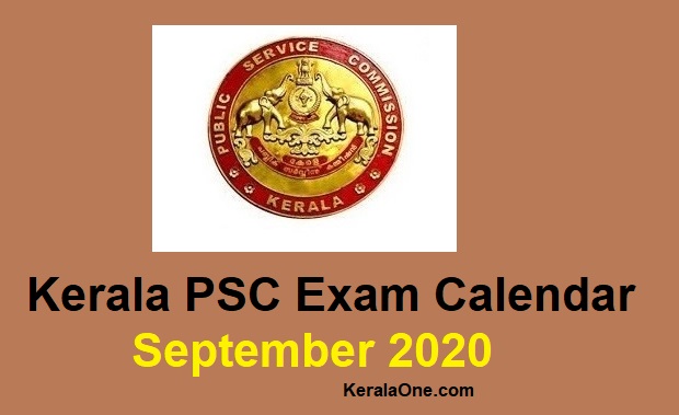 Kerala PSC Exam Calendar for the month September 2020