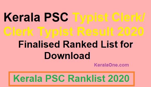 Kerala psc Clerk Typist Ranked List