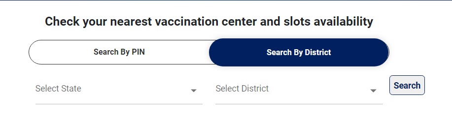 Search for vaccination center by state